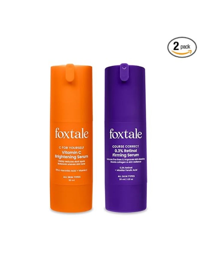 فوكستيل مجموعة فوكستيل للتفتيح والإصلاح | سيروم فيتامين سي نهاري + سيروم ريتينول ليلي | يُفتّح البشرة الباهتة، ويُخفّف البقع الداكنة، ويُعزّز إنتاج الكولاجين، ويُقلّل من الخطوط الدقيقة | مناسب لجميع أنواع البشرة - Image 1